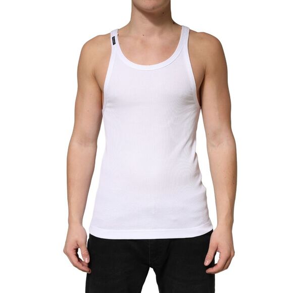 Dolce & Gabbana White Ribbed Cotton Sleeveless Tank Top Men's T-shirt